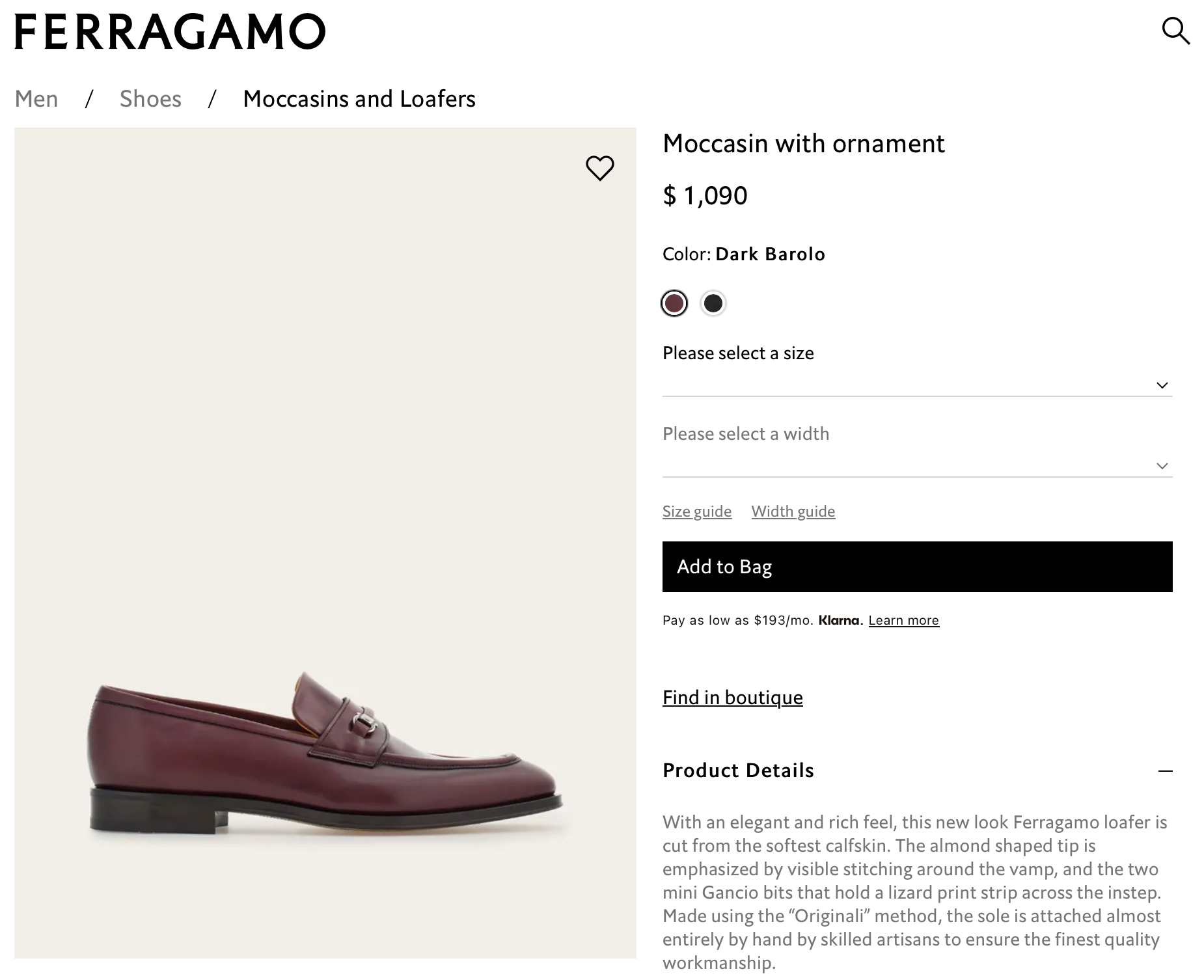 $1,090 SALVATORE FERRAGAMO - "Moccasin with ornament" Dark Barolo Loafer - 10 E US