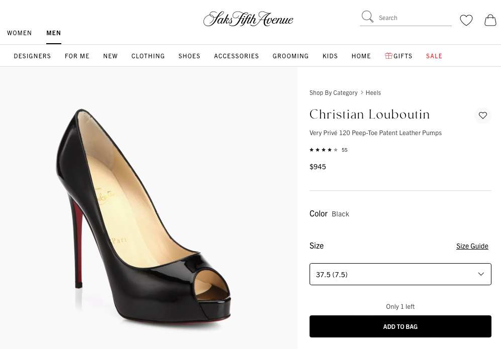 $945 CHRISTIAN LOUBOUTIN - "PRIVE 120 LADY PEEP" Black Leather Pumps - 38