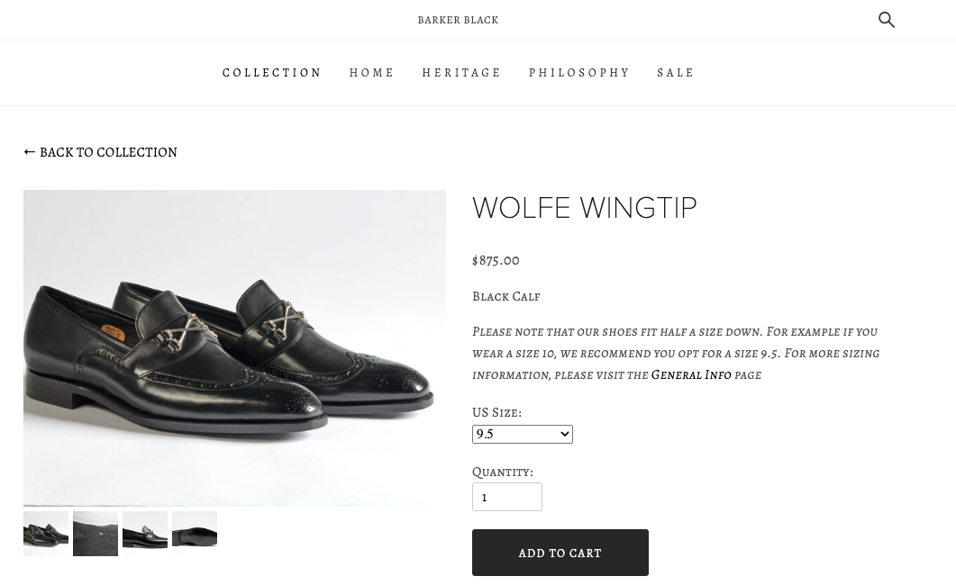 $875 BARKER BLACK - "WOLFE WINGTIP" Iconic Black Logo Loafer - 9.5US (8.5 UK)