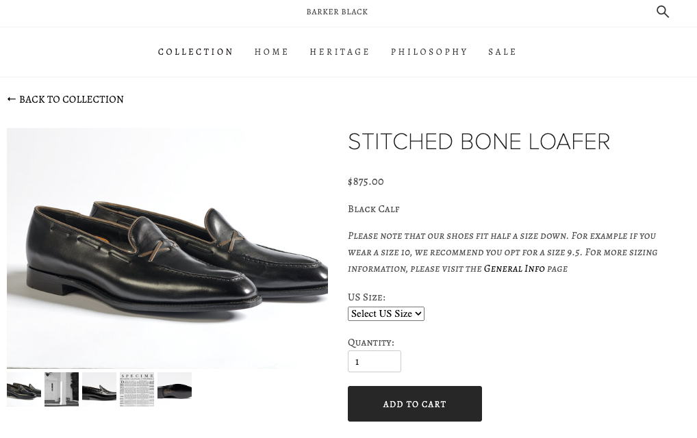 $875 BARKER BLACK - "STITCHED BONE" Iconic Black Logo Loafer - 9.5US (8.5 UK)