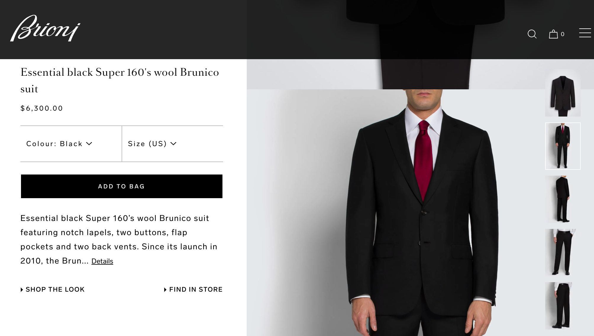 $6300 BRIONI - Classic Solid Black 2-Btn *CELEB FAVE* 160's Suit - 46R