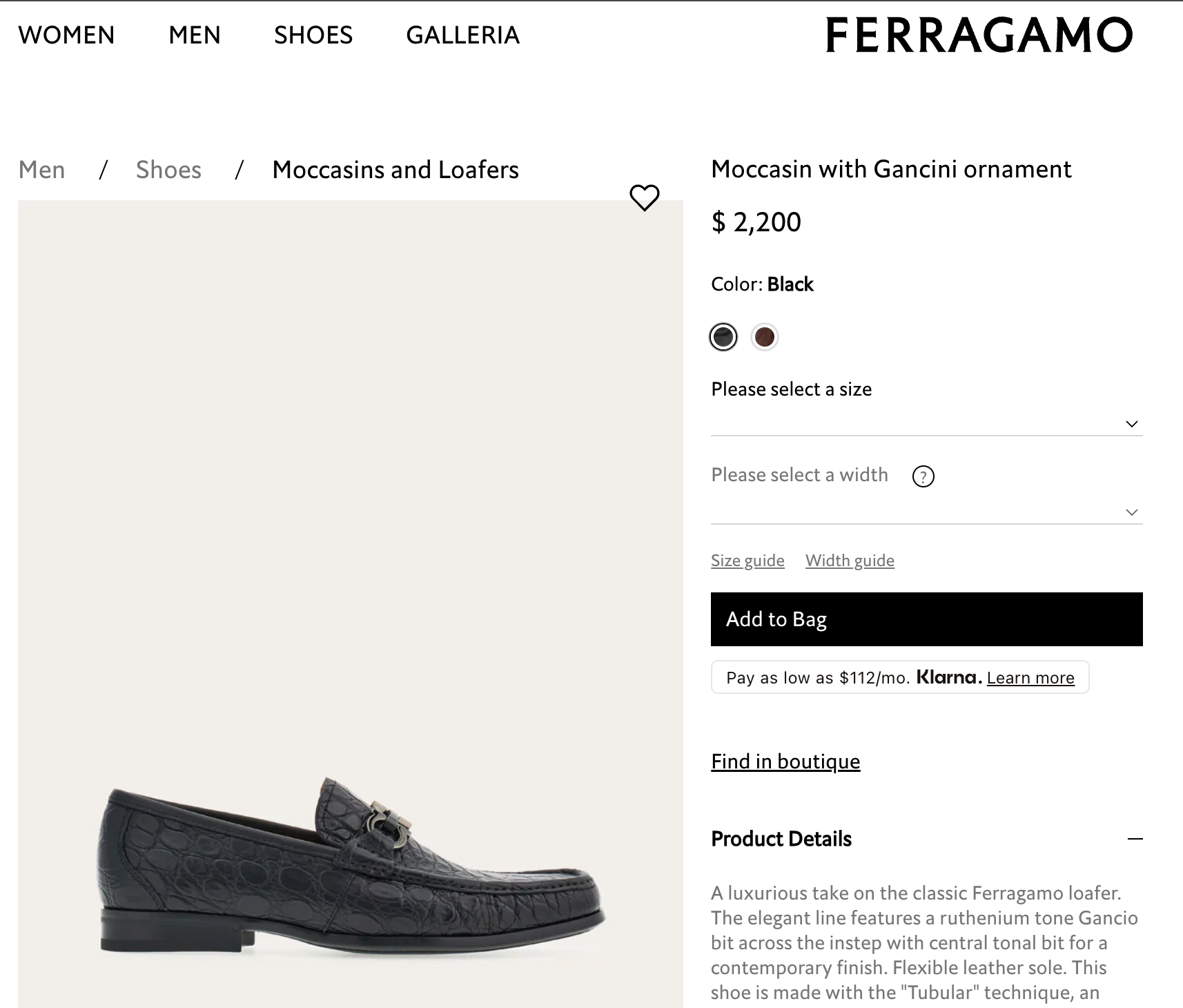 $2,200 SALVATORE FERRAGAMO -“GRANDIOSO" Gancini CROCODILE Black Loafer - 11 D