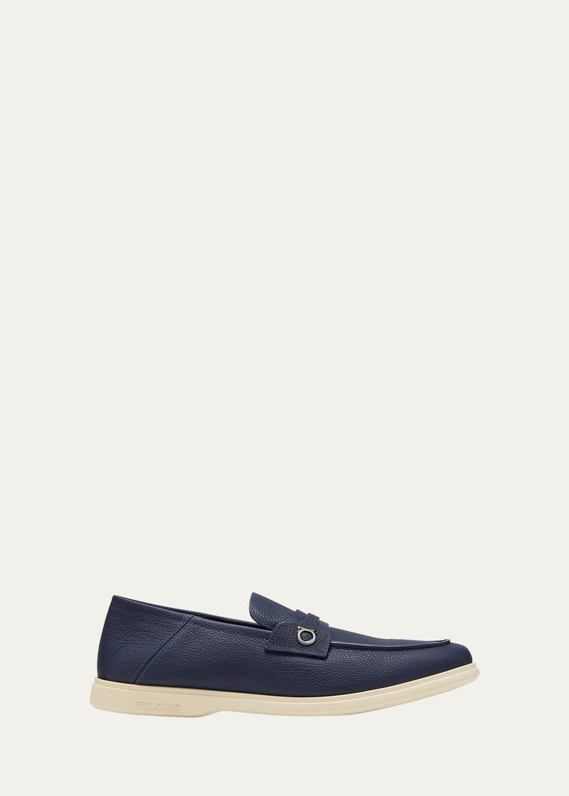 $880 SALVATORE FERRAGAMO - “DRAME" Navy Summer Walk Leather Loafer - 7.5 M