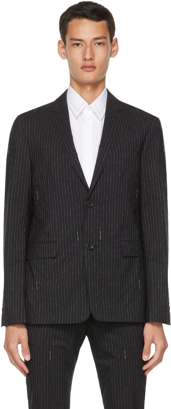 $3,750 FENDI - Logo Pinstripe Black 2-Piece Suit - 40R