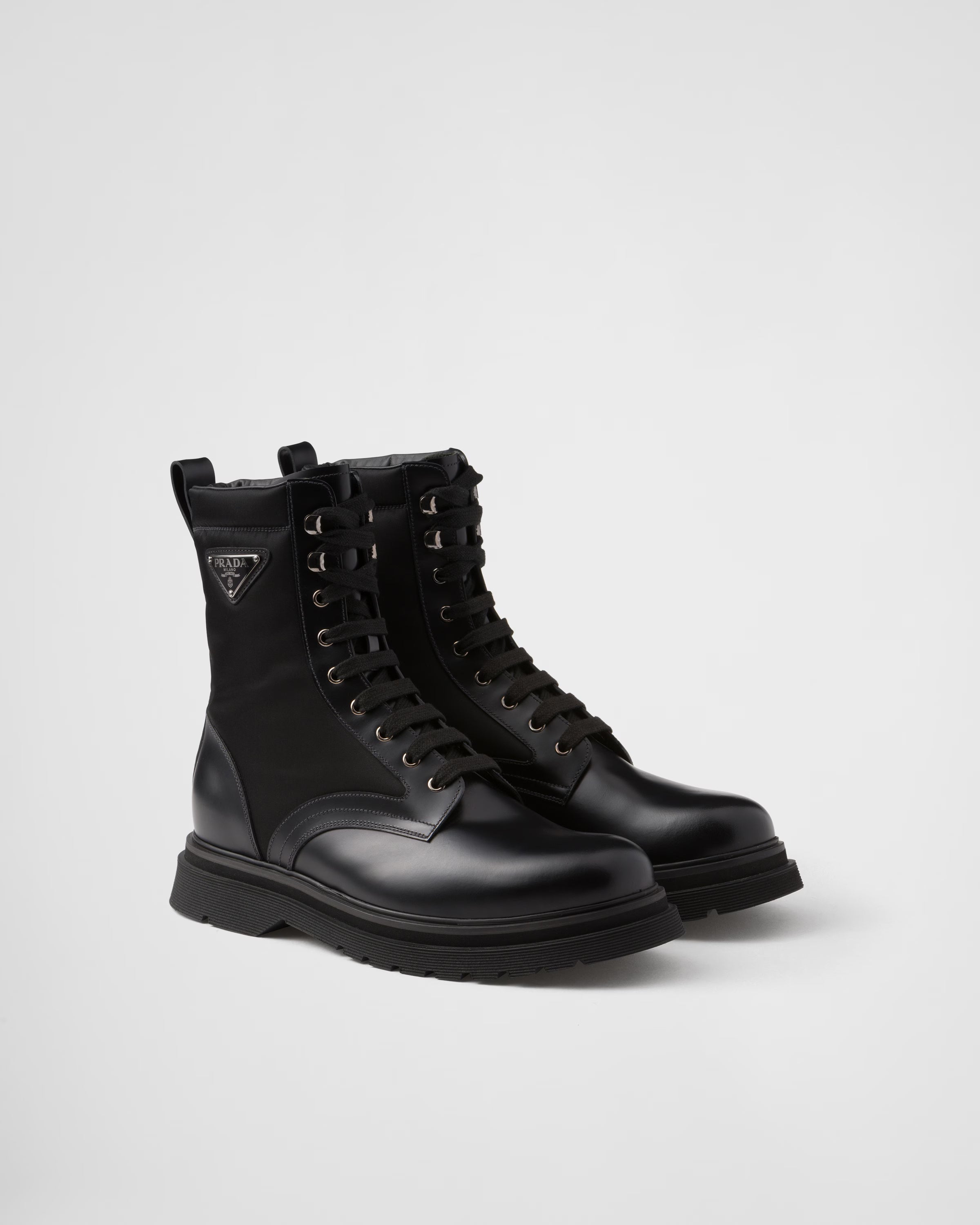 $1,520 PRADA - Brushed "ROIS" Leather & Re-Nylon Boots- 14US (13)