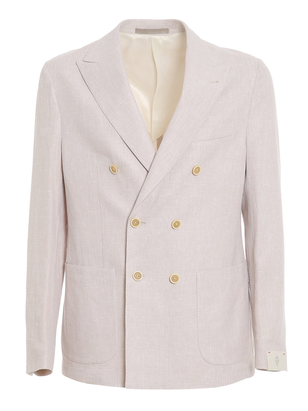 $1,795 ELEVENTY - Patch Pocket Ivory COTTON/LINEN Double-Breasted SUIT - 40US