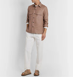 $1,690 ERMENEGILDO ZEGNA - OASI Linen Tan/Neutral Over Shirt Chore Jacket - XL