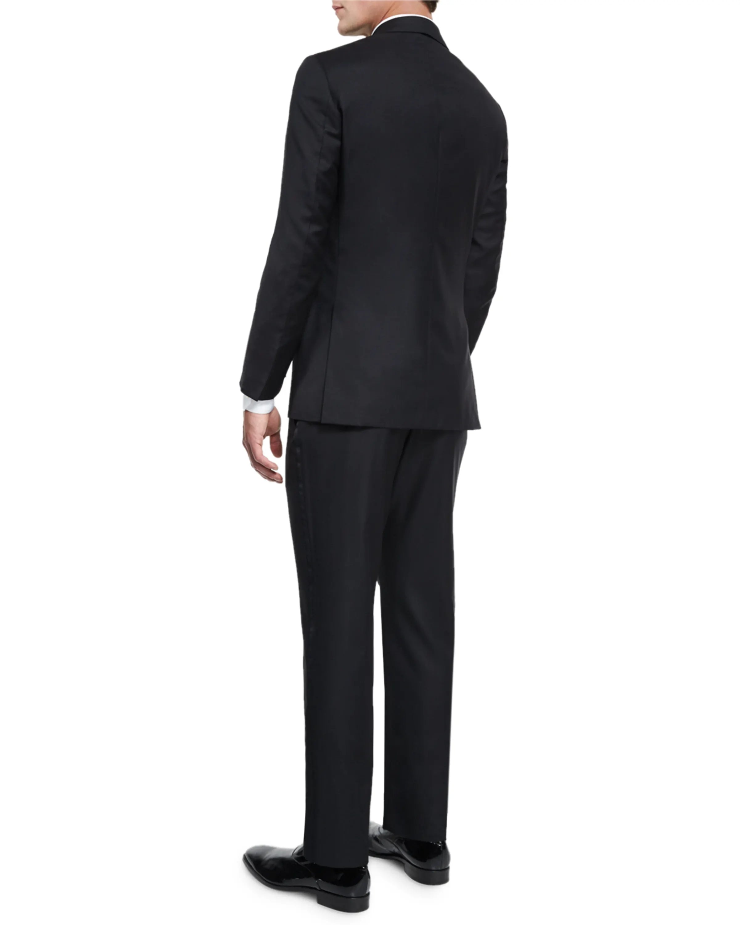 $4,595 ISAIA - "AQUASPIDER" Satin PEAK LAPEL Black Wool Tuxedo - 42L