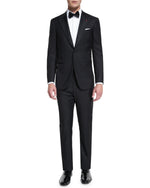 $4,595 ISAIA - "AQUASPIDER" Satin PEAK LAPEL Black Wool Tuxedo - 46R