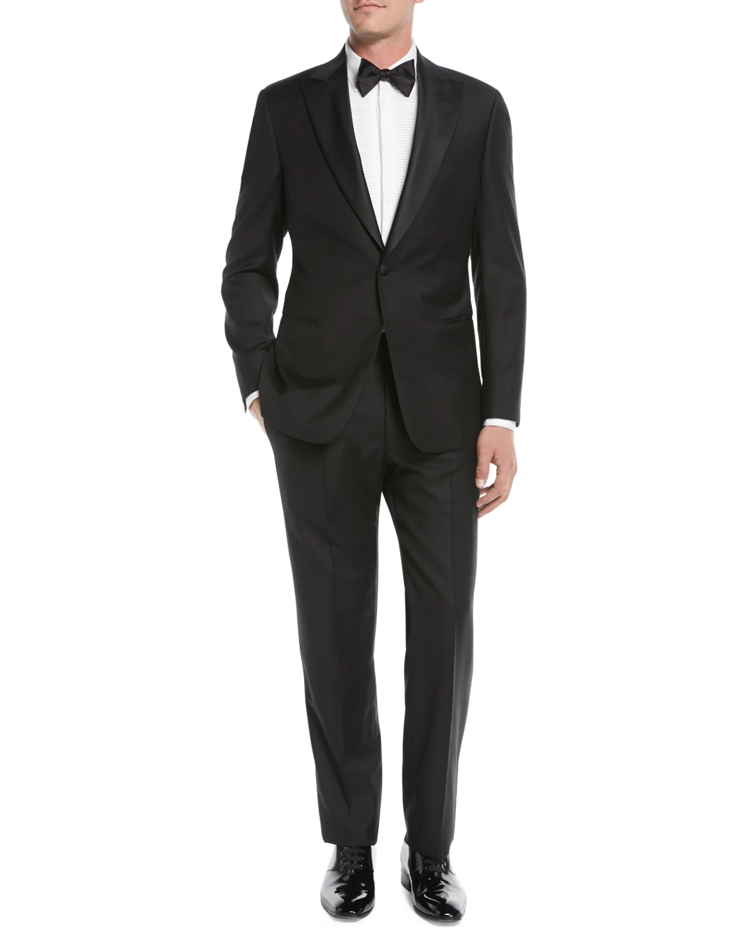 $1,995 EMPORIO ARMANI - “G LINE” 1-Btn Peak Lapel 130's Tuxedo Suit - 40S