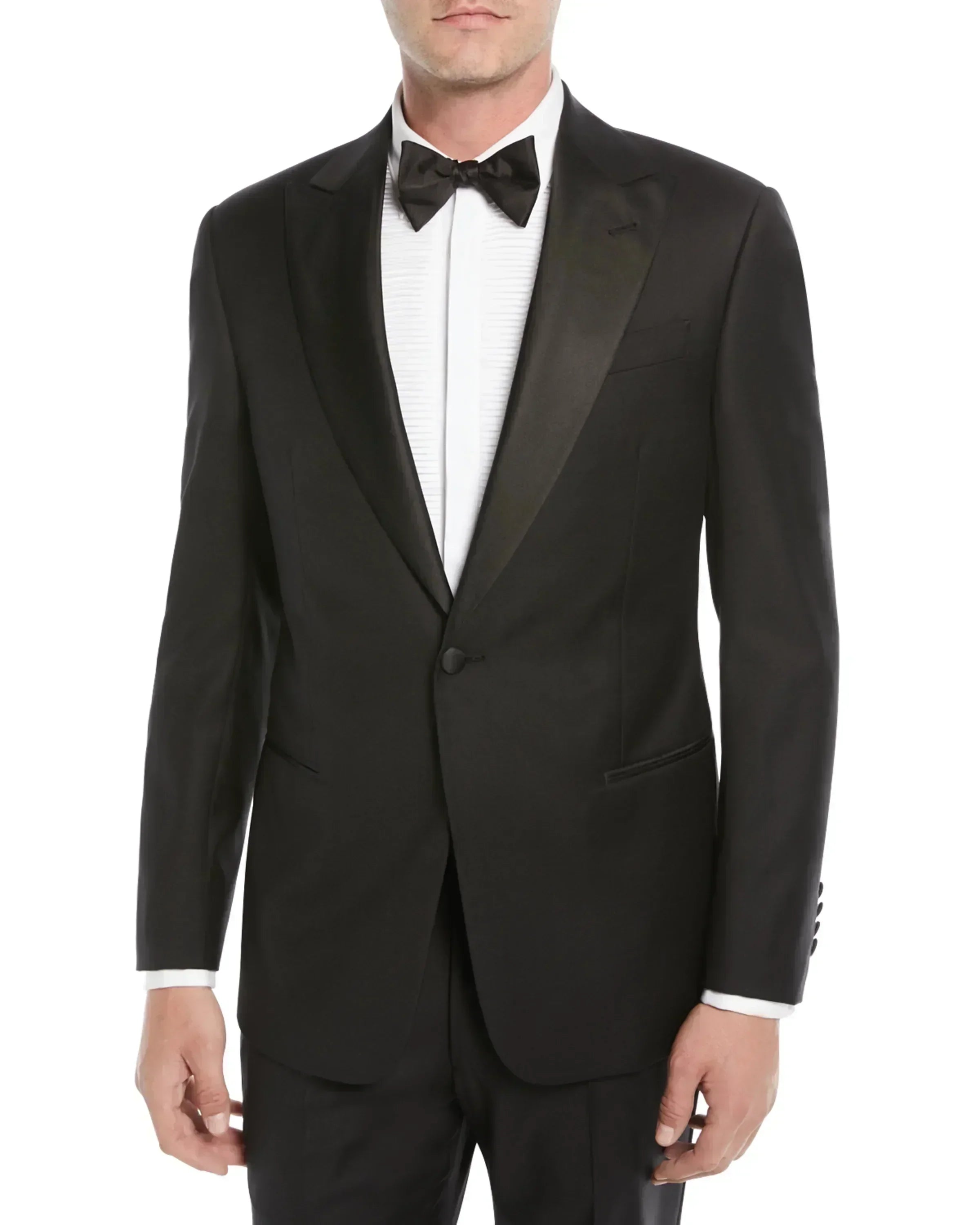 $1,995 EMPORIO ARMANI - “G LINE” 1-Btn Peak Lapel 130's Tuxedo Suit - 36S