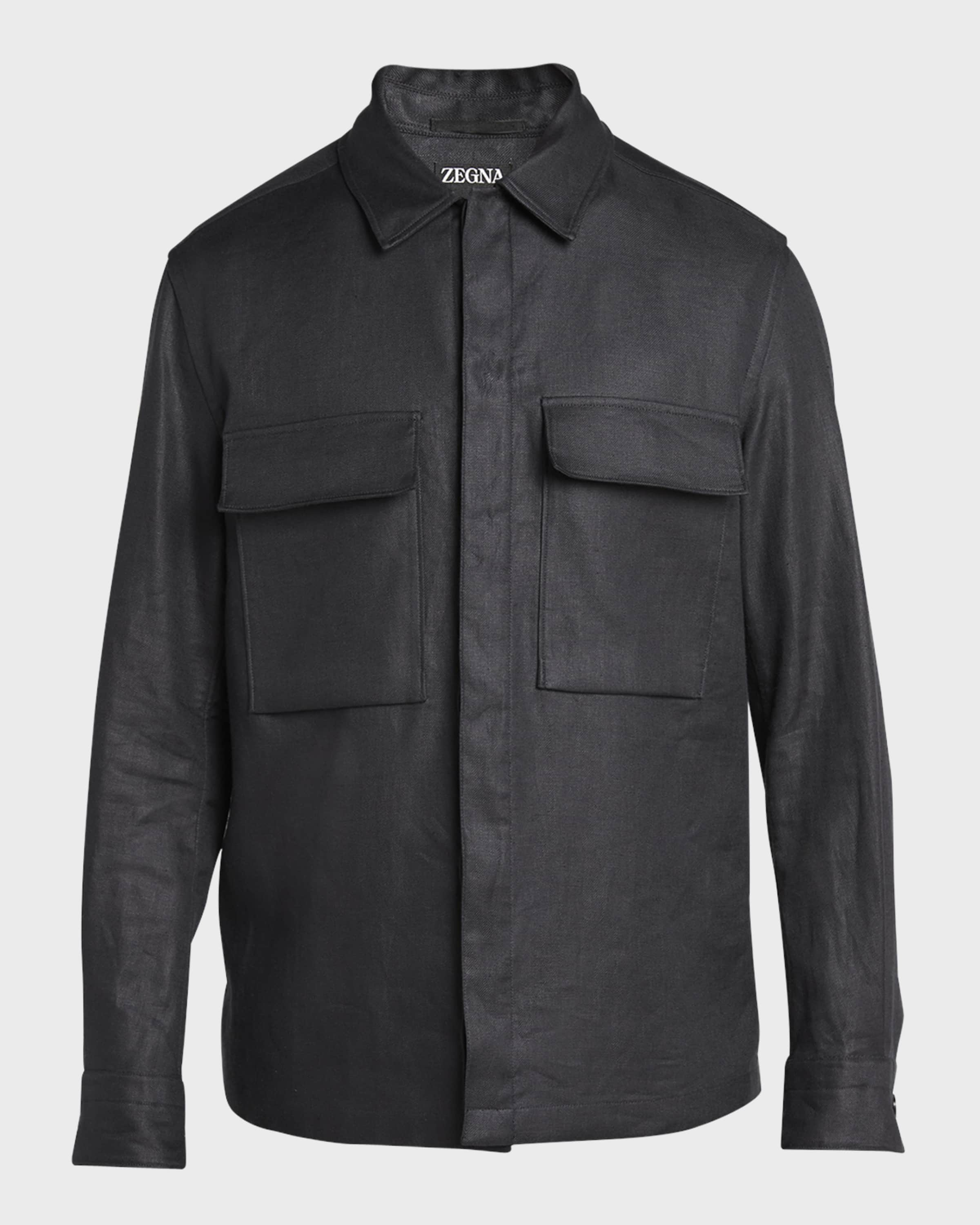 $1,690 ZEGNA (ERMENEGILDO) - OASI Linen BLACK/GRAY Over Shirt Chore Jacket - L