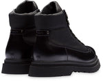 $1,520 PRADA - Mens Combat Boots Black Leather Hook Eye Hiking Derby- 10 US (9)