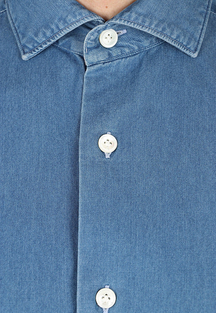 ELEVENTY - Pure Cotton Blue Wash Chambray Button Down Shirt - 4XL