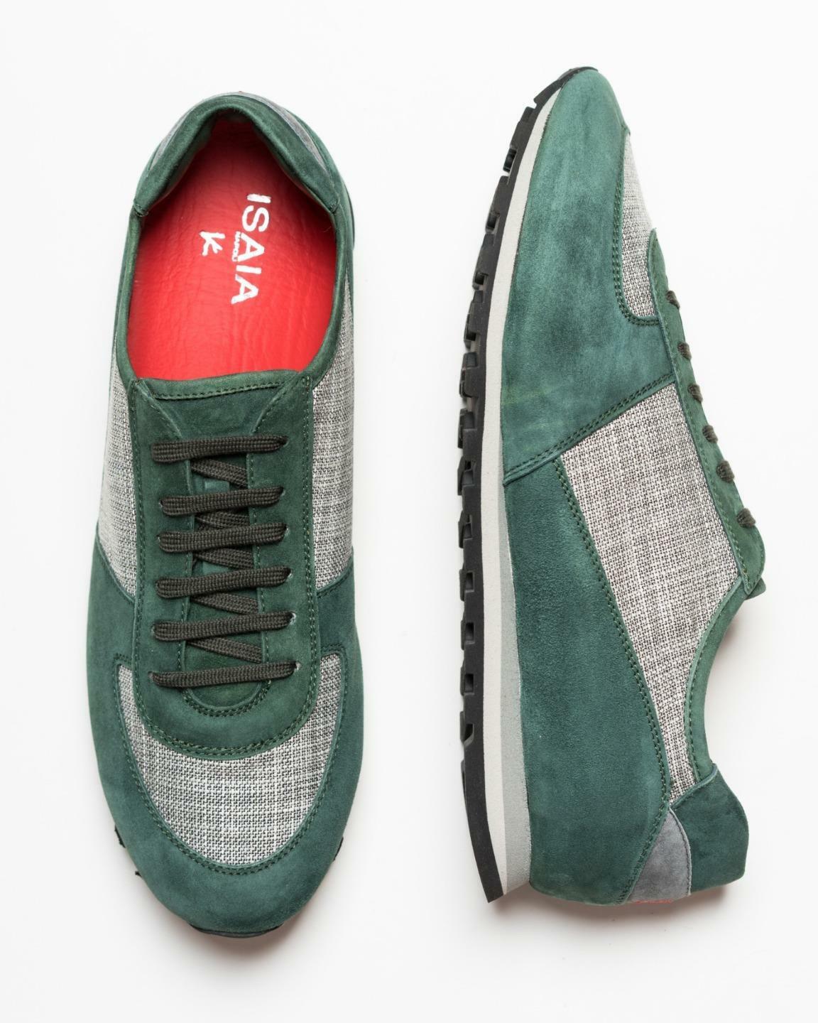 $795 ISAIA - Green / Gray CASHMERE Runner Sneakers - 11.5 (44.5 EU)