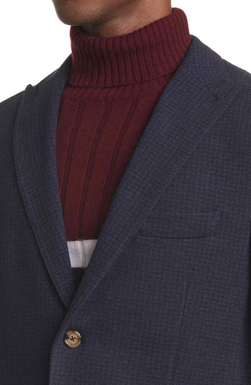 $495 ELEVENTY - *Pure Wool* Burgundy/Navy/White Turtleneck Ribbed Sweater - M