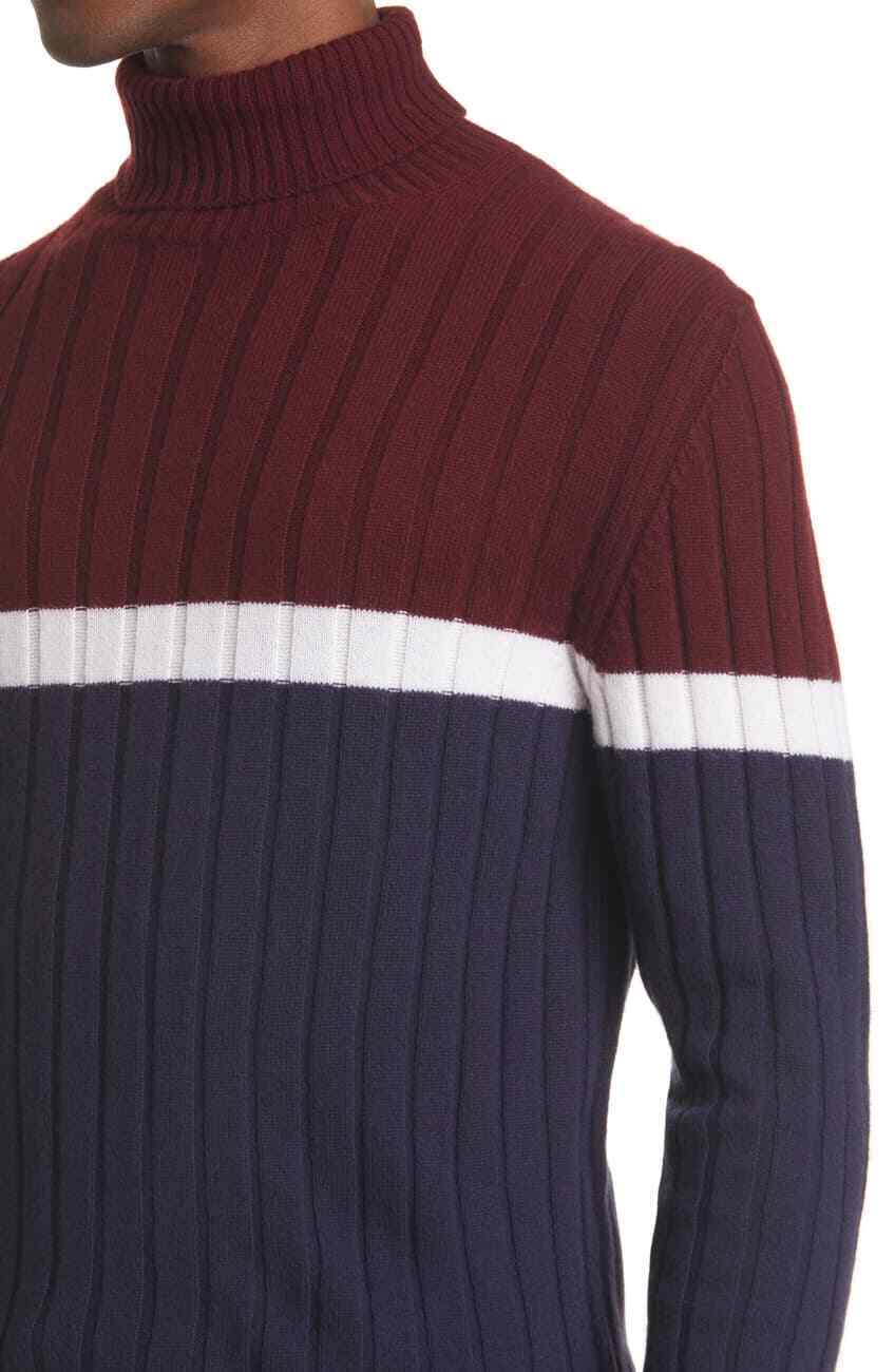 $495 ELEVENTY - *Pure Wool* Burgundy/Navy/White Turtleneck Ribbed Sweater - M