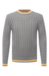 $445 ELEVENTY - Cable Knit Yellow Tipped Crewneck Pure Wool Sweater - M