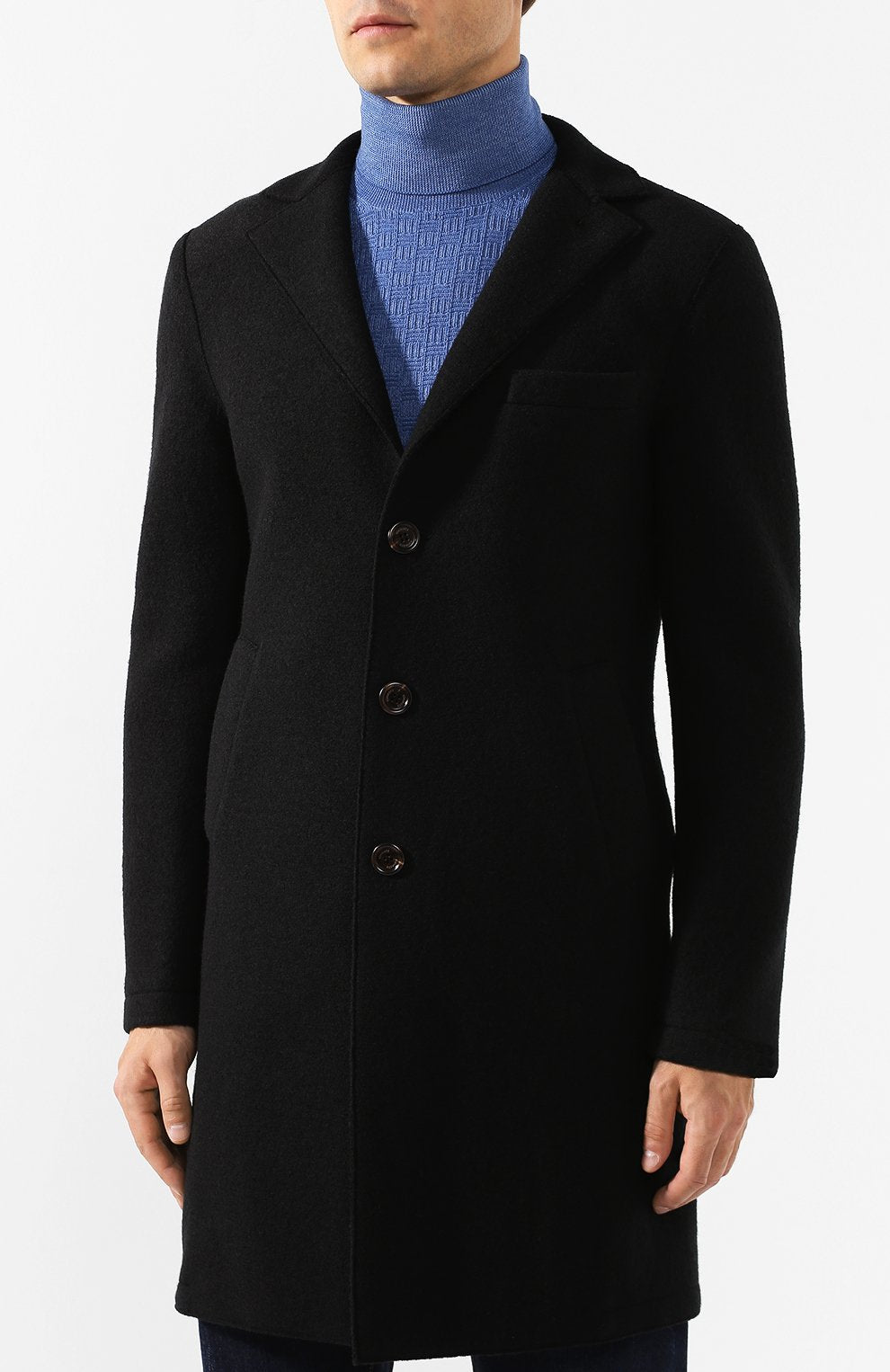 $1,395 ELEVENTY - Black Essential Pure Wool Top Coat - 42 US (52EU)