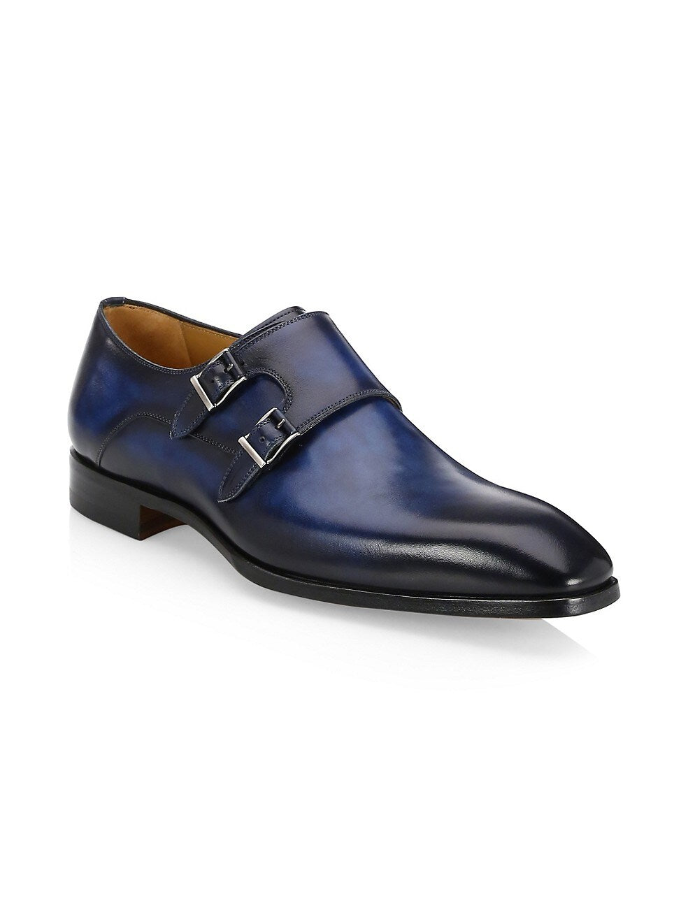 MAGNANNI - Navy Blue Patina Double Monk Strap Derby Loafers - 8.5