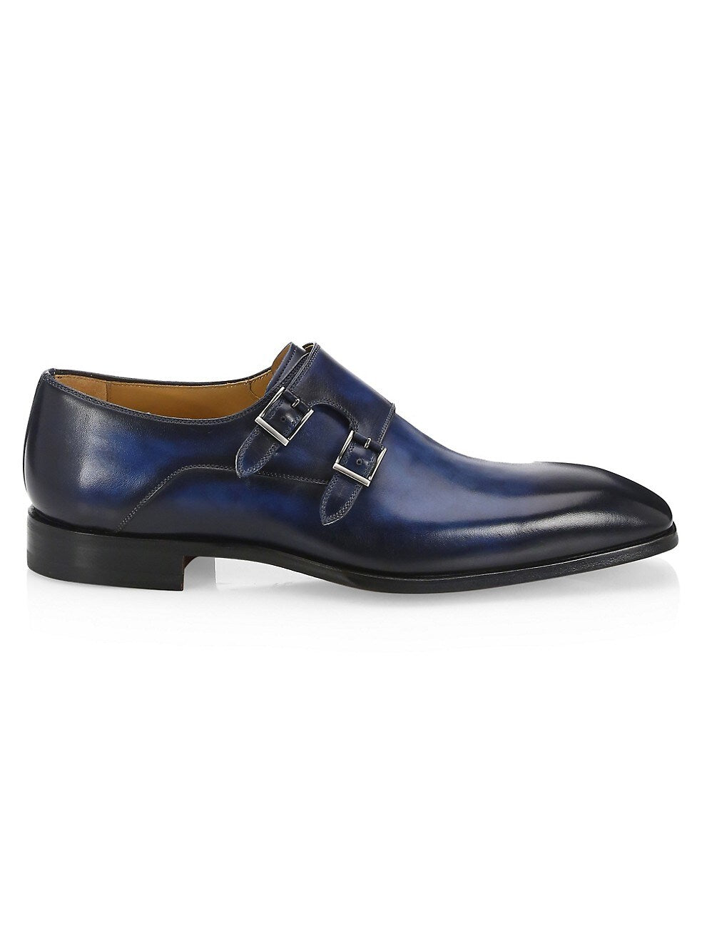 MAGNANNI - Navy Blue Patina Double Monk Strap Derby Loafers - 8.5