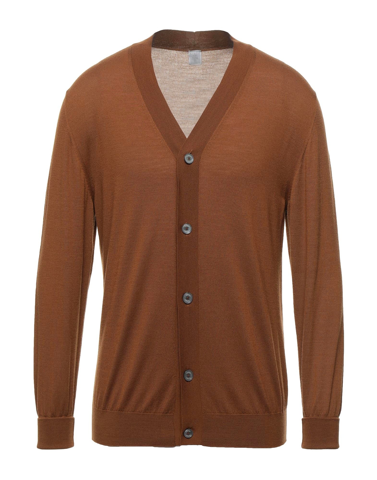 $795 ELEVENTY - Rust Brown MOP Engraved Pure Wool Cardigan Sweater - M