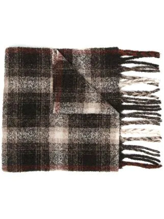 $395 ELEVENTY - ALPACA / WOOL Brown/Ivory/Red Plaid Check Scarf - N/A