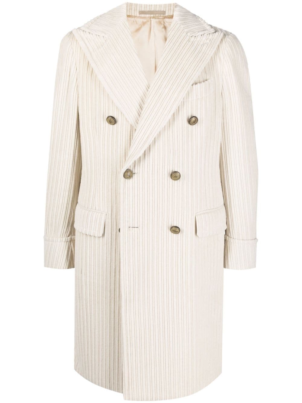 $1,795 ELEVENTY - Double-Breasted Ivory CASHMERE Corduroy Coat - 44 US (54EU)