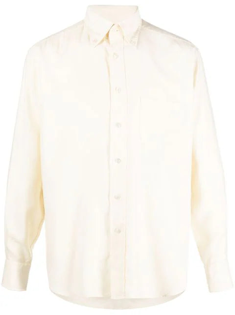 $1,480 TOM FORD - PURE SILK Button Collar IVORY Button Down Shirt - 16