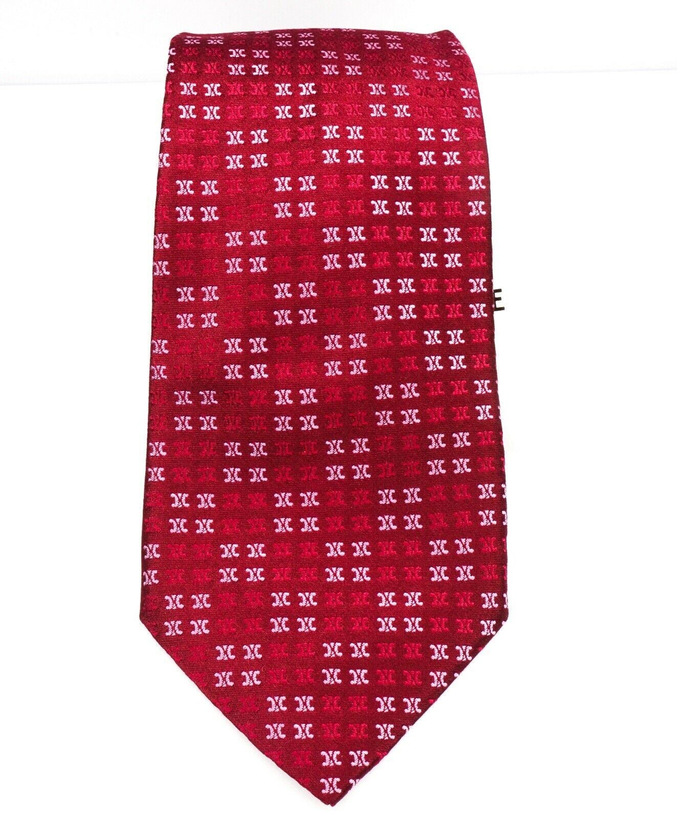 $195 CELINE - Modern Silk LOGO Red & Pink Necktie -