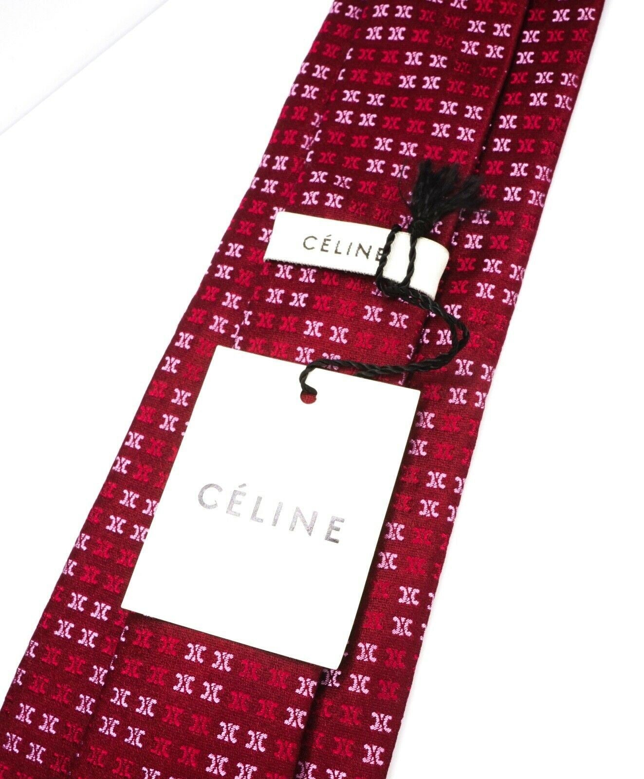 $195 CELINE - Modern Silk LOGO Red & Pink Necktie -