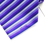 $195 CELINE - Modern Silk LOGO Tipped Light Blue/Purple/Navy Tie Necktie -