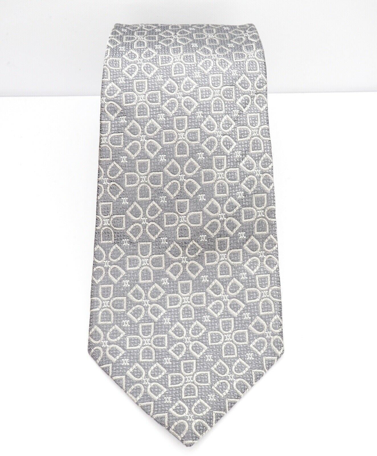 $195 CELINE - Modern Silk Horse-Bit Gray Tonal Necktie -