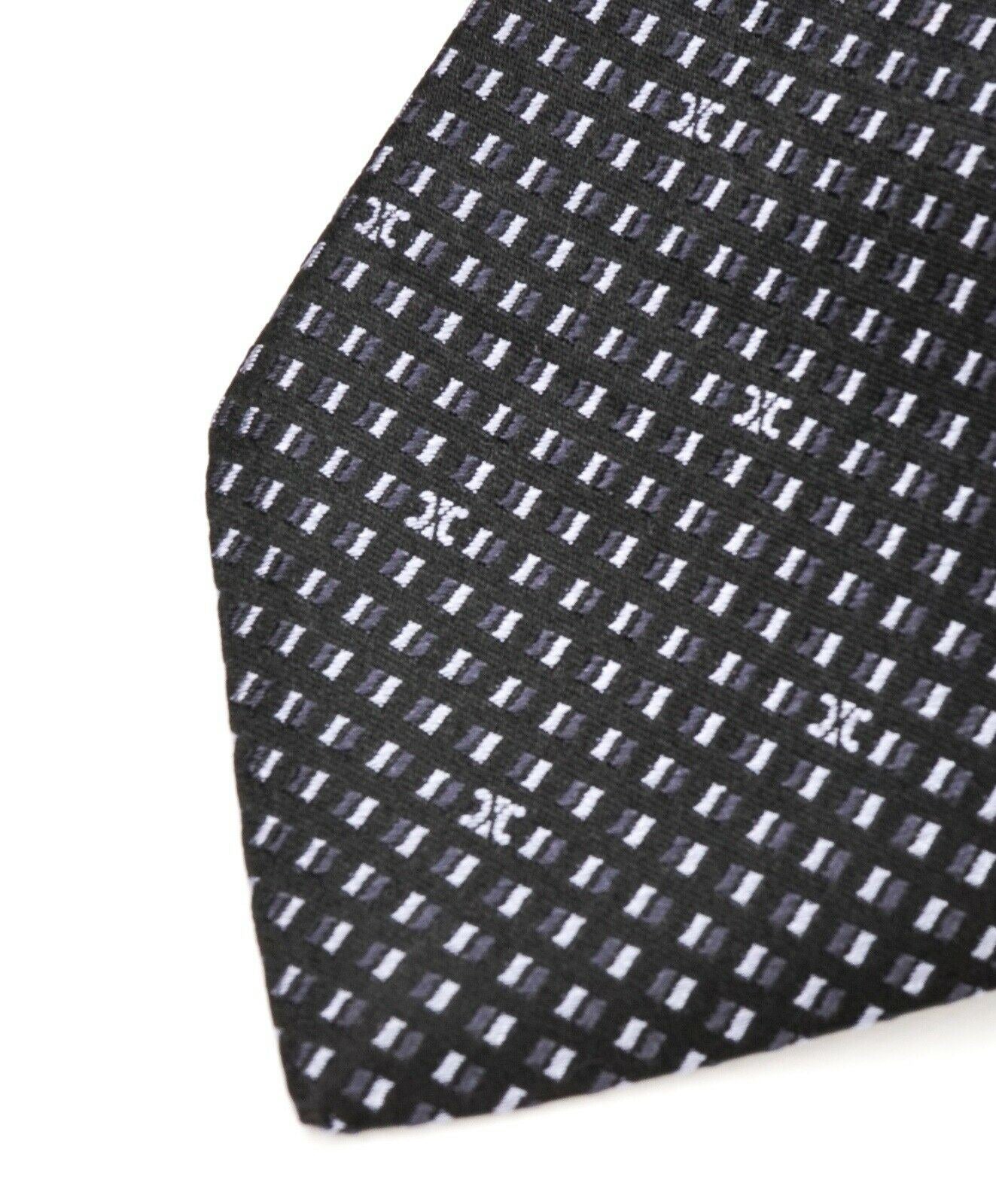 $195 CELINE - Modern Silk LOGO Black & White Geometric Tie Necktie -