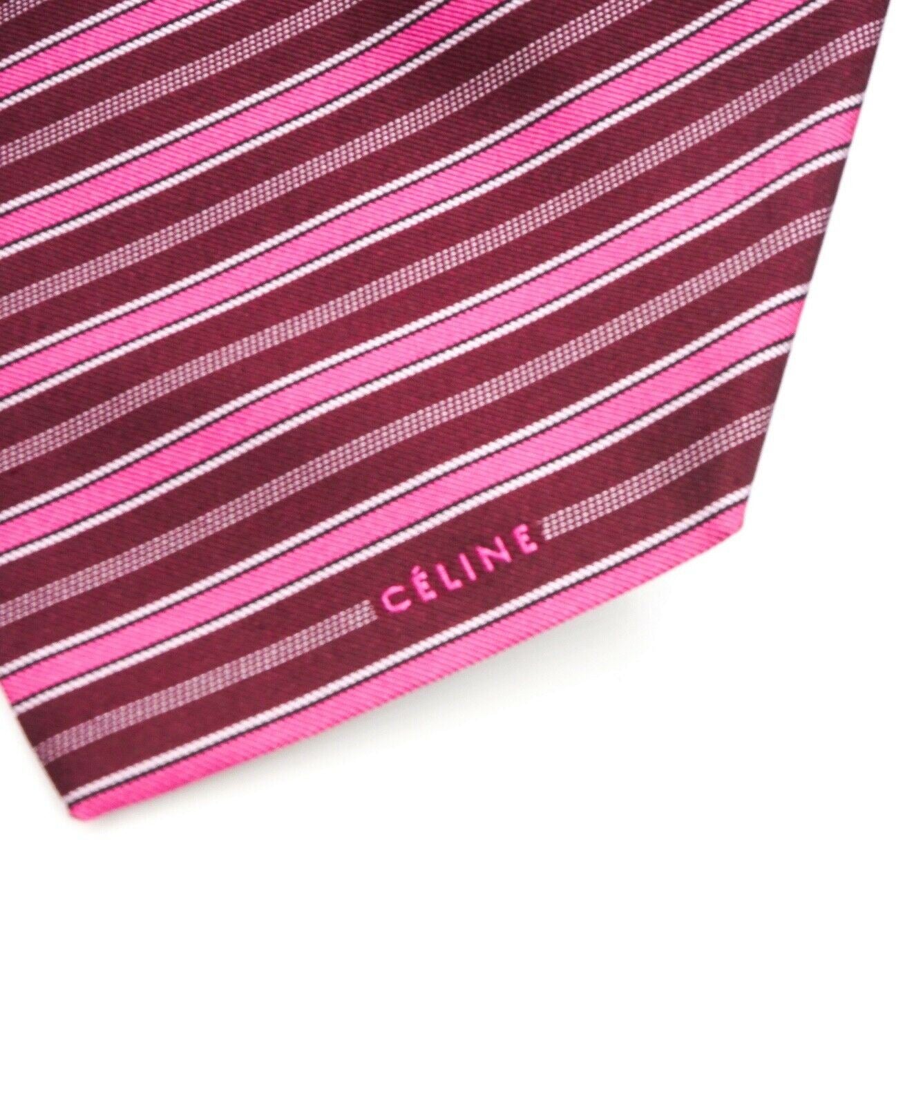 $195 CELINE - Modern Silk LOGO Tipped Red & Burgundy Tie Necktie -