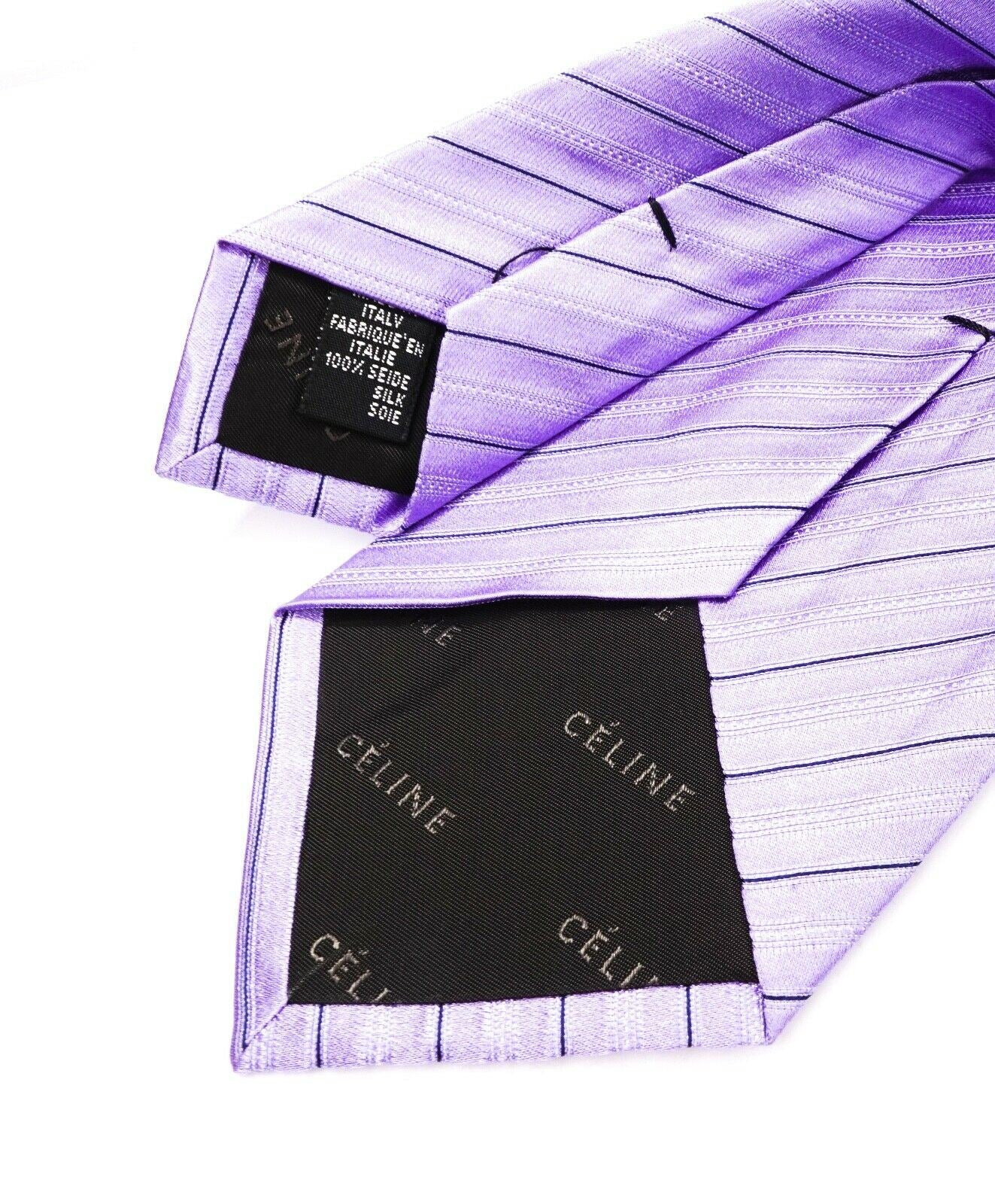 $195 CELINE - Modern Silk LOGO Tonal Micro Stripe Purple Tie Necktie -