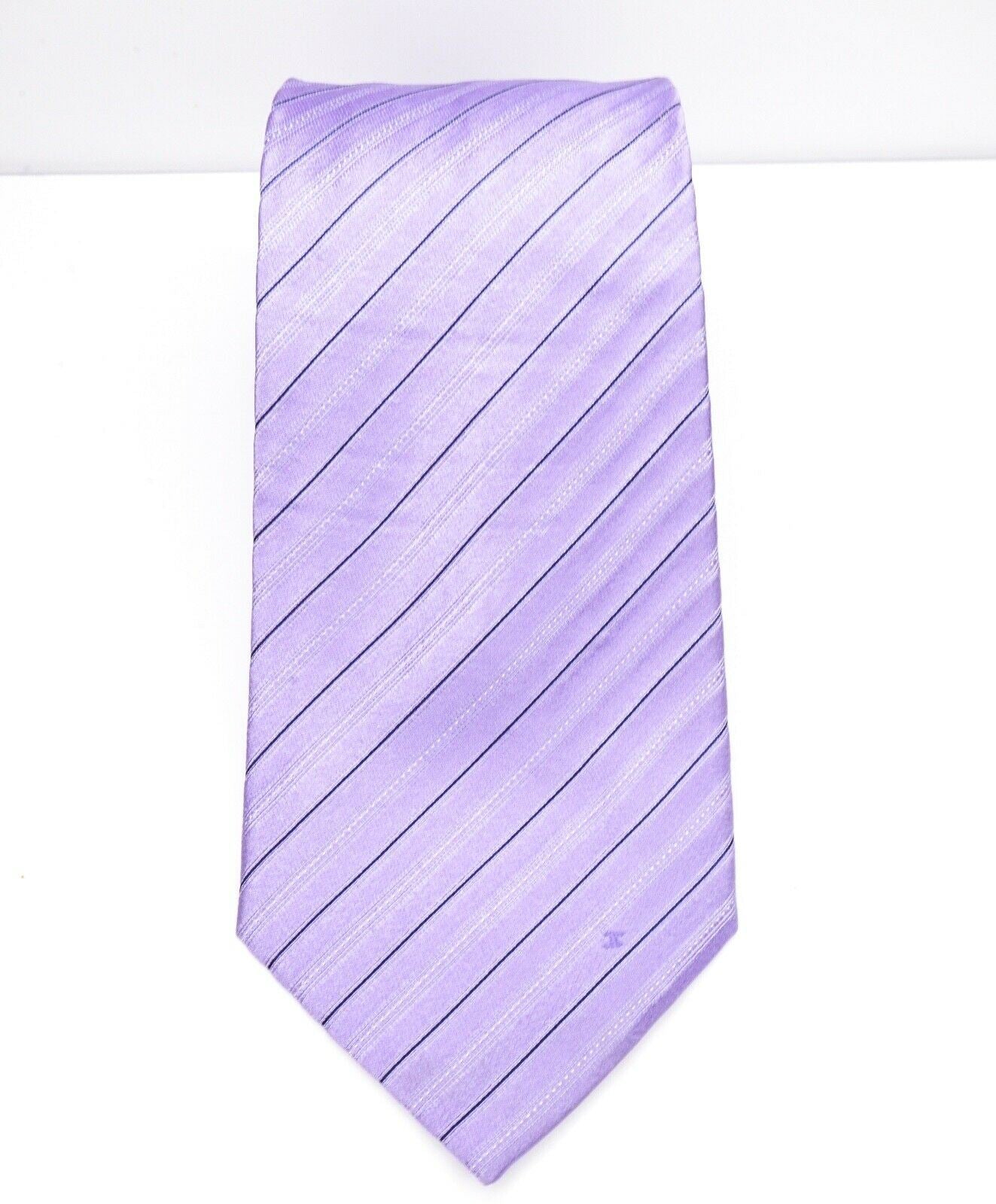 $195 CELINE - Modern Silk LOGO Tonal Micro Stripe Purple Tie Necktie -