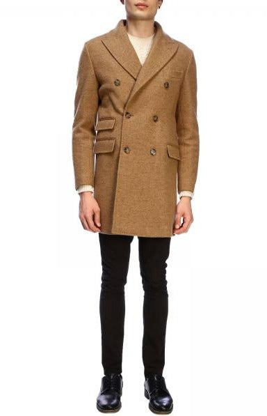 $2,000 ELEVENTY - Double Breasted Camel ALPACA WOOL Peak Lapel Coat - 40R (50 EU)