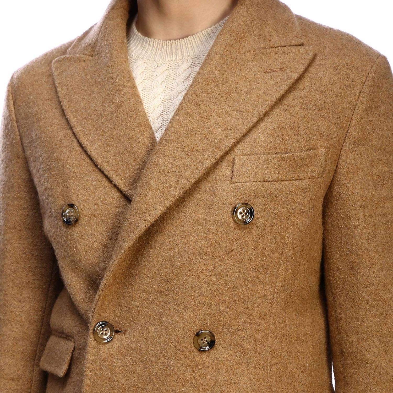 $2,000 ELEVENTY - Double Breasted Camel ALPACA WOOL Peak Lapel Coat - 40R (50 EU)