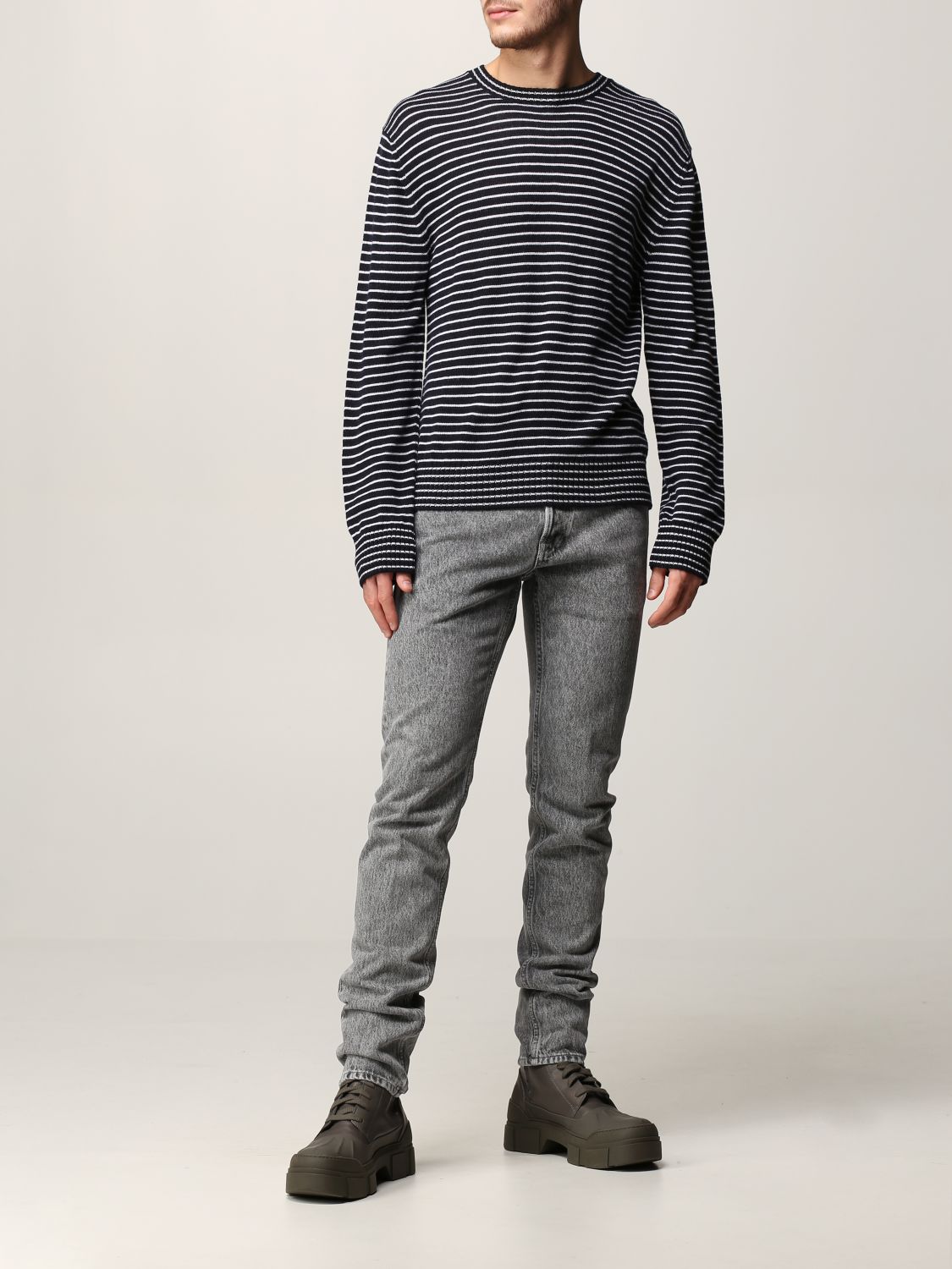 $495 ELEVENTY - Navy & Ivory Pure Wool Crewneck Sweater - M