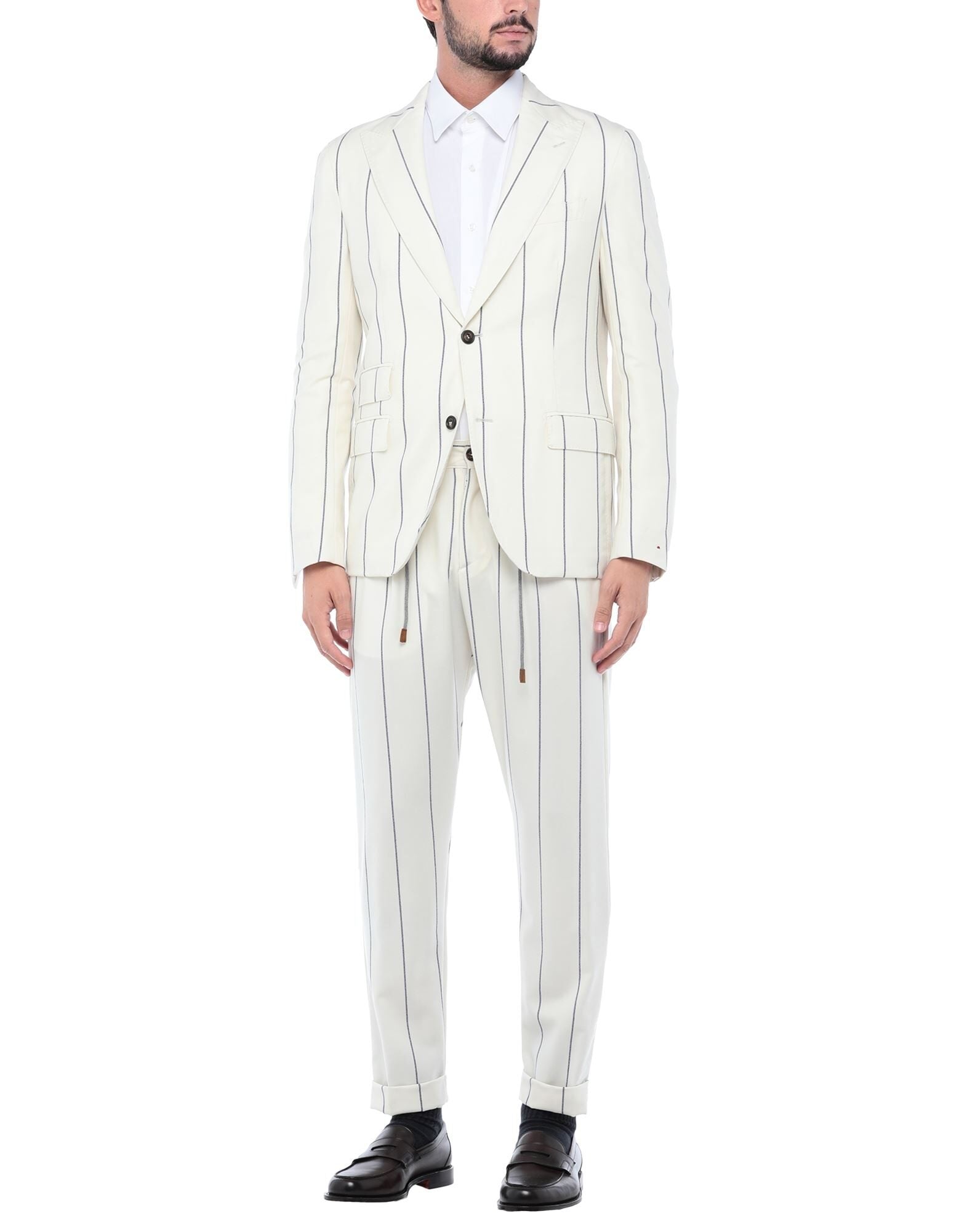 ELEVENTY - IVORY/BLUE Chalk Stripe "JOGGER" LOGO Suit - 40 US (50EU)