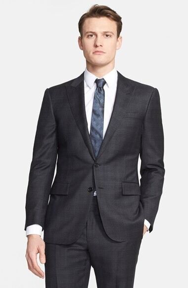 $1,995 RALPH LAUREN BLACK LABEL 44R 37W Plaid Charcoal **ANTHONY- SIDE TABS*2017