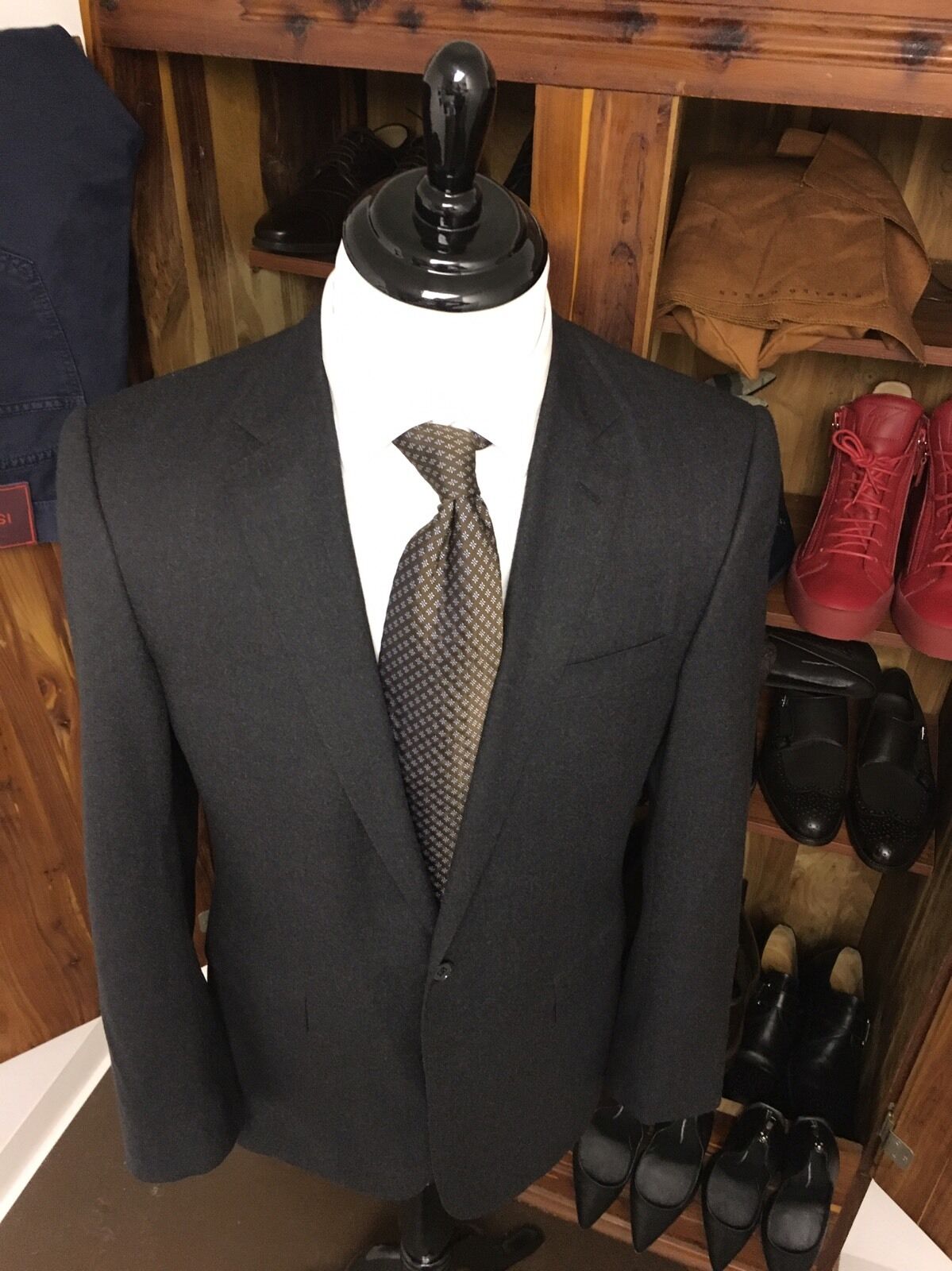 $1,995+Tax Ralph Lauren Black Label "Flannel Suit" Charcoal **Side Tabs!** Sz40L