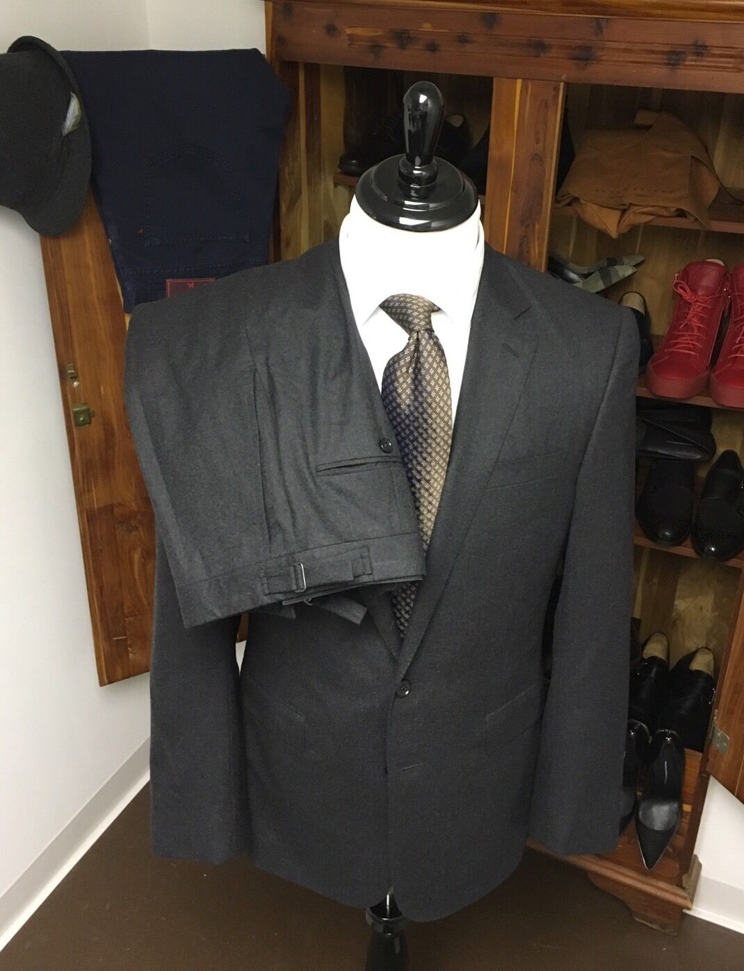 $1,995+Tax Ralph Lauren Black Label "Flannel Suit" Charcoal **Side Tabs!** Sz40L