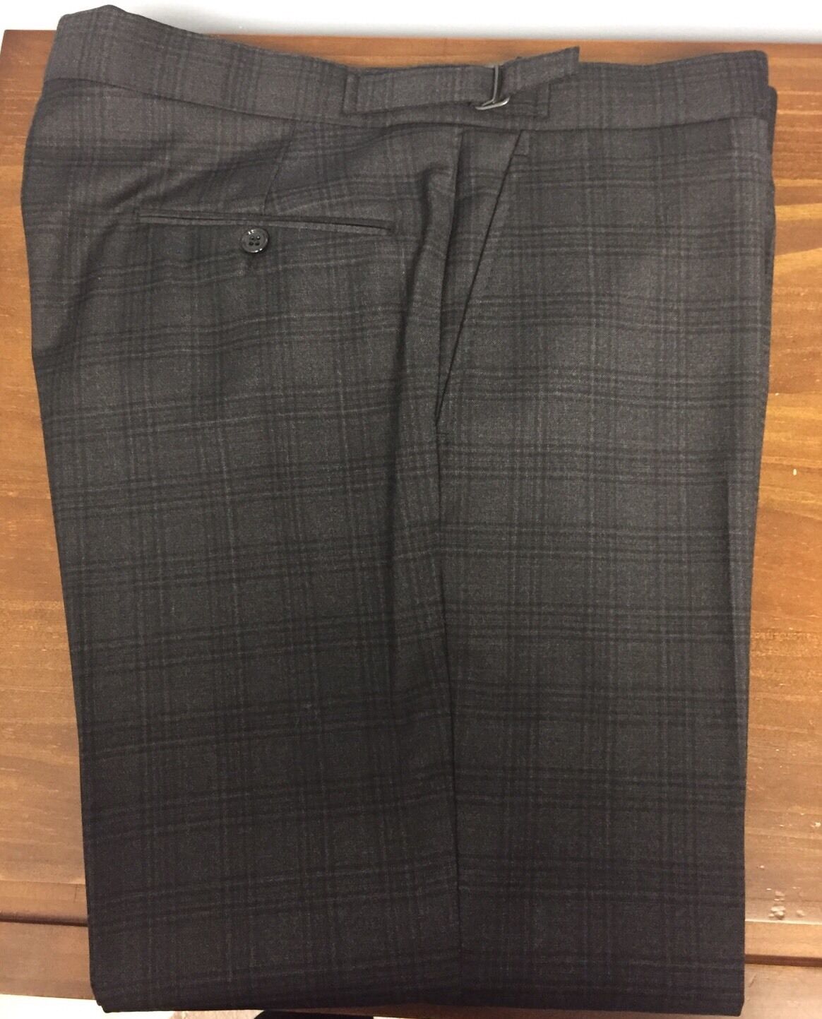 $1,995 RALPH LAUREN BLACK LABEL 44R 37W Plaid Charcoal **ANTHONY- SIDE TABS*2017