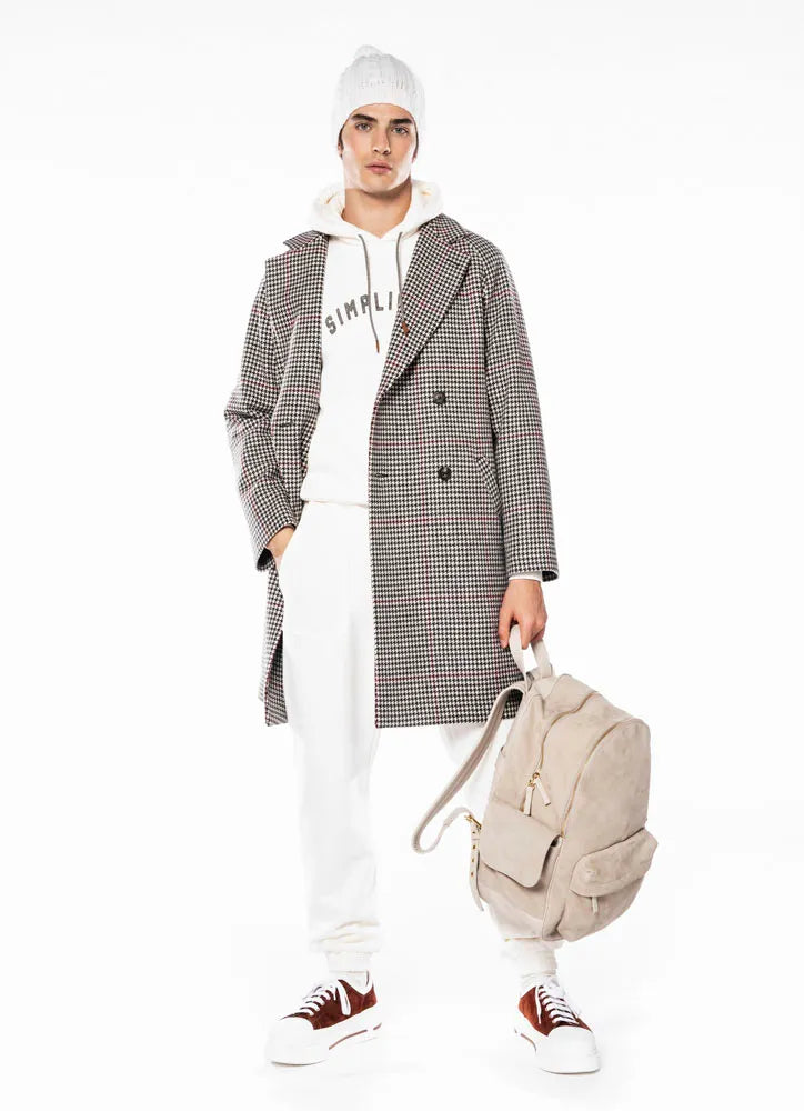 $2,250 ELEVENTY - Ivory/Black/Red Houndstooth CASHMERE/Wool Coat - 38R (48 EU)