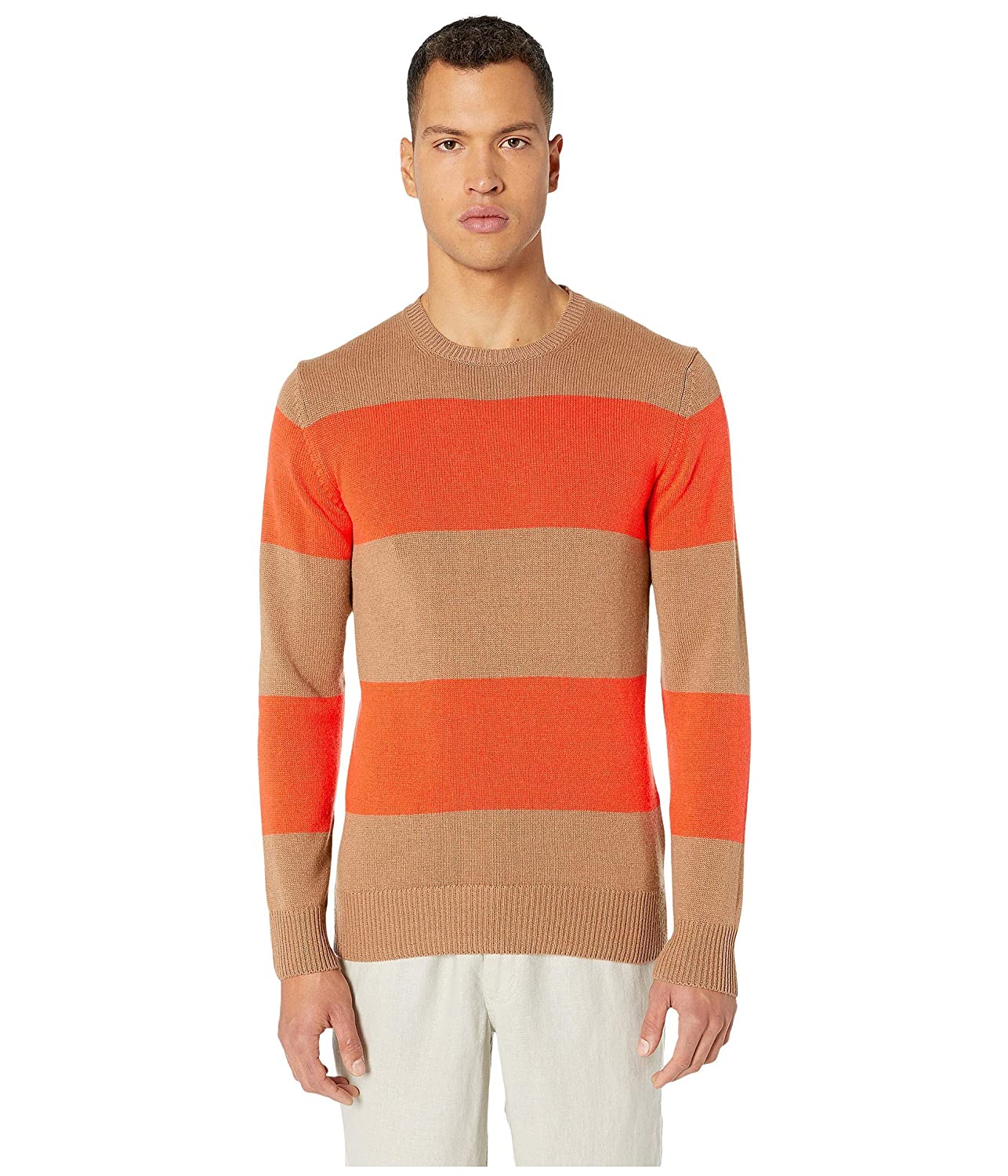 $645 ELEVENTY - 100% PURE CASHMERE Camel/Orange Crewneck Sweater - S