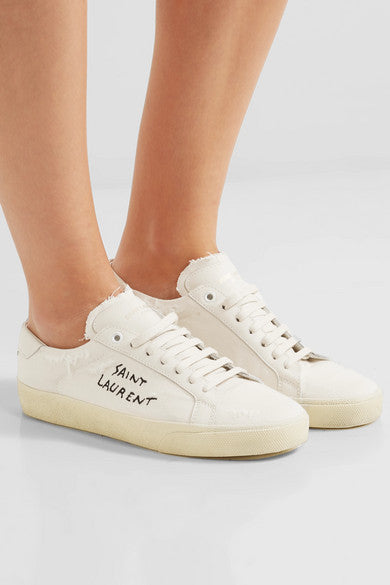 SAINT LAURENT - SL/06 Court Classic embroidered distressed sneakers - 40EU