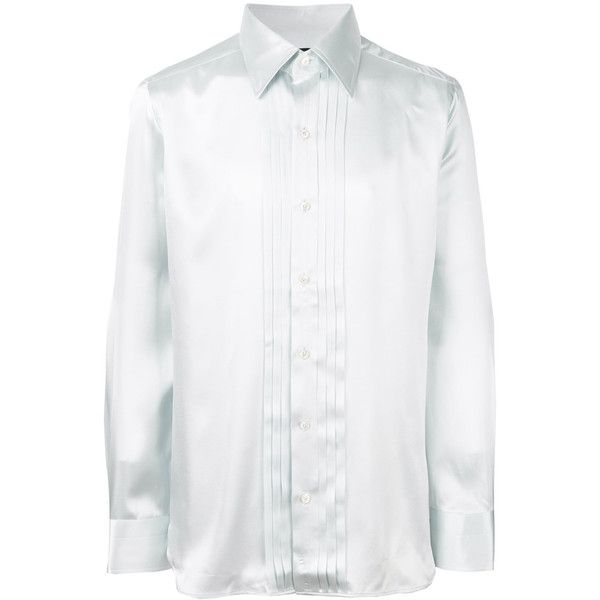 $1,480 TOM FORD - PURE SILK Pleated Placket BABY BLUE Button Down Shirt - 16.5