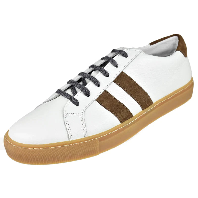 $395 ELEVENTY - Pebbled Leather Brown Suede Stripe Sneaker - 10 US (43EU)